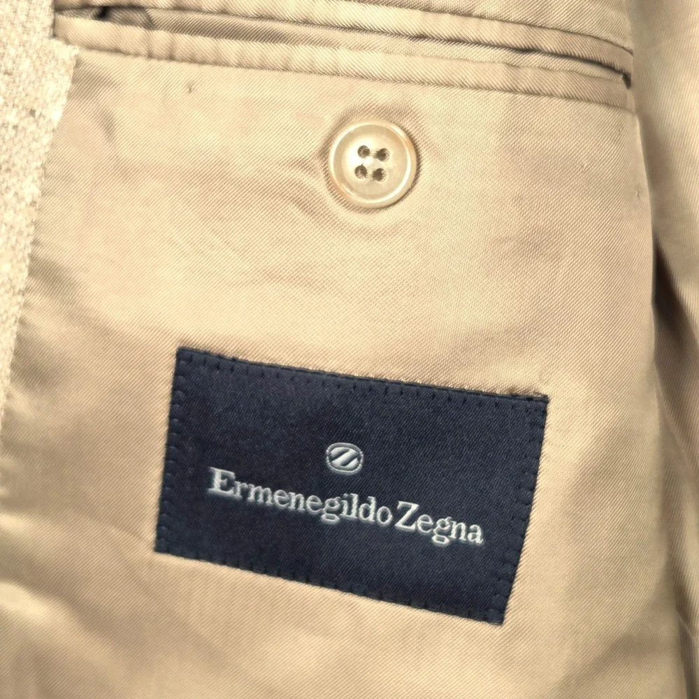 Ermenegildo Zegna Sport Coat Mens 48 L Tan Silk Wool Slub Blazer Made in Italy